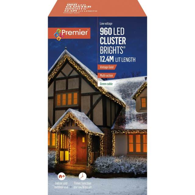 Premier ClusterBrights 960 LED Lights 12.4m - Vintage Gold Multi