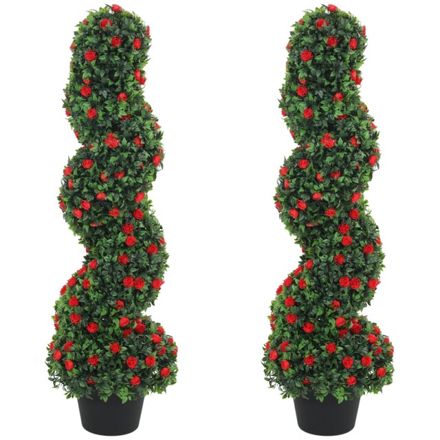 HOMCOM Artificial Rose Spiral Topiary Tree for Indoor Outdoor, Set of 2 Black Red One Size