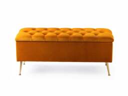 150cm Amara Chesterfield Ottoman Storage Bench - Plush Velvet Shoes Bench - Burnt Orange Upholstery Footstool Storage with Legs