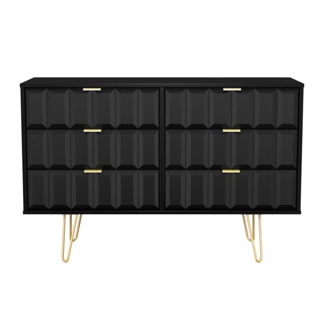Metro 6 Drawer Wide Chest of Drawers in Deep Black & Black Matt (Ready Assembled) Black Deep Black & Black Matt