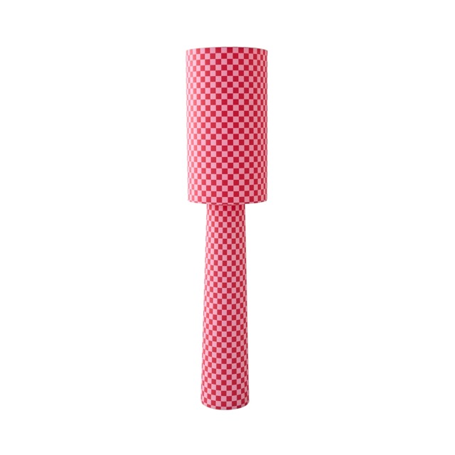 ValueLights Pritchard Pink Checkerboard Fabric Midi Floor Lamp and Bulb