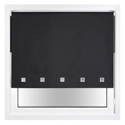 FURNISHED Blackout Roller Blind with Square Eyelets and Metal Fittings Easy Fit Window Shade Black Black (W) 55cm x (L) 210cm