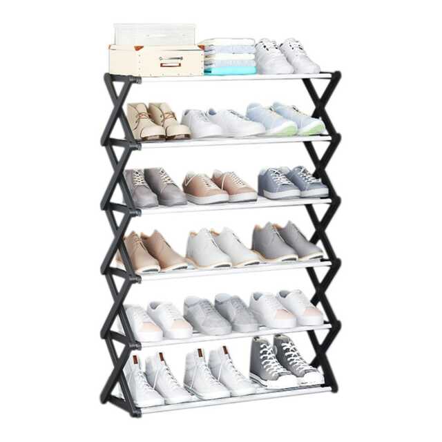 Living and Home Foldable 6-Tier Metal Shoe Rack - Black