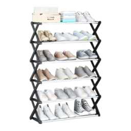 Living and Home Foldable 6-Tier Metal Shoe Rack - Black