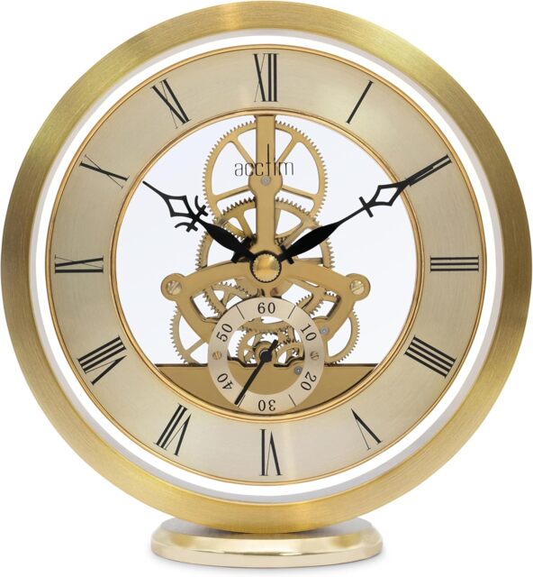 Acctim Millendon Mantel Clock Quartz Polished Metal Floating Effect Glass Front Gold