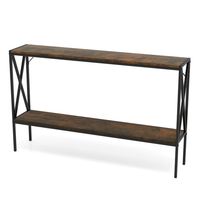 Costway industrial console table 2-tier narrow table brown
