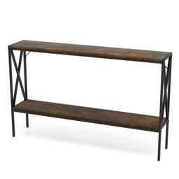 COSTWAY Industrial Console Table 2-Tier Narrow Table Brown