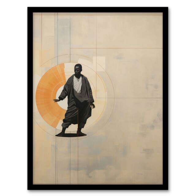 Abstract Qigong Serenity Shaolin Monk Tai Chi Bedroom Black Framed Wall Art Print A4
