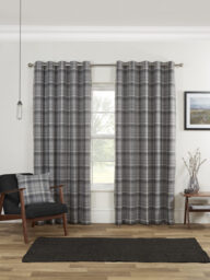 Carnoustie - 100% Blackout Thermal Fully Lined Check Curtains - Eyelet - 100% Polyester (Grey, 46''x 72'' - 117cm x 183cm (Pair)) Grey Grey