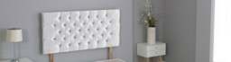 "White Crush Velvet Chesterfield Crystal Button Headboard White 4FT6 Double 20""inch Headboard"