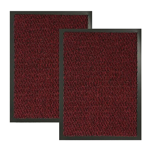 KAV Washable Door Mat Dirt Trapper Durable Non-Slip Barrier Mats Perfect Dust Absorbent Rug(40x60)cm, (1.31x1.97)Ft Red/Black