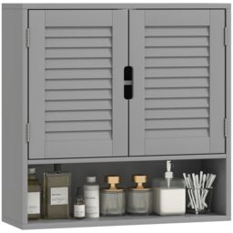 HOMCOM Bathroom Cabinet, Wall Mounted Storage Cabinet with Adjustable Shelves and Soft-Close Door, Toilet Storage Cupboard for Bathroom, Living Room, 60 x 20 x 60 cm, Grey Grey