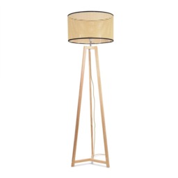 ValueLights Lottie Natural Wood Tripod Floor Lamp Natural Cane Shade Cream