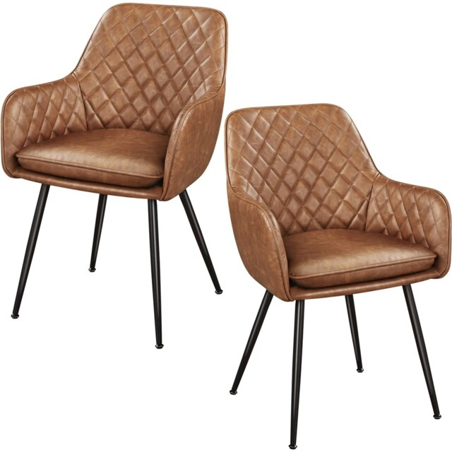 Yaheetech Set of 2 PU Leather Dining Chairs with Metal Legs Brown Retro Brown