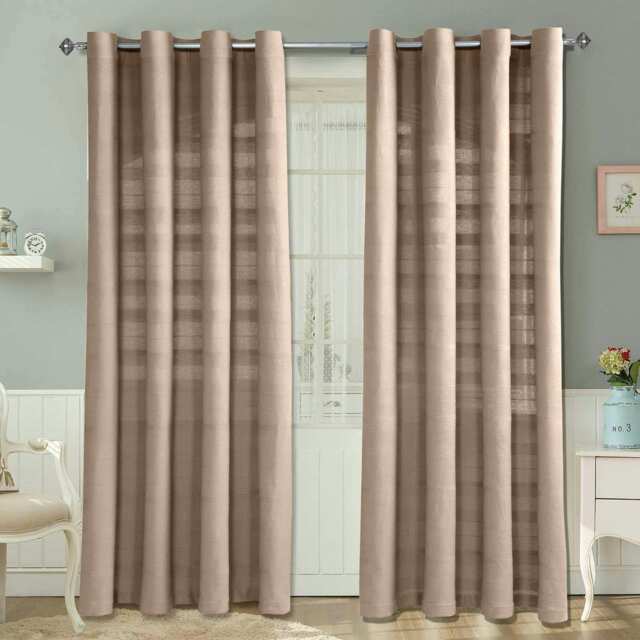 Homescapes Cotton Rajput Ribbed Beige Curtain Pair - 46 x 72 Inches Drop