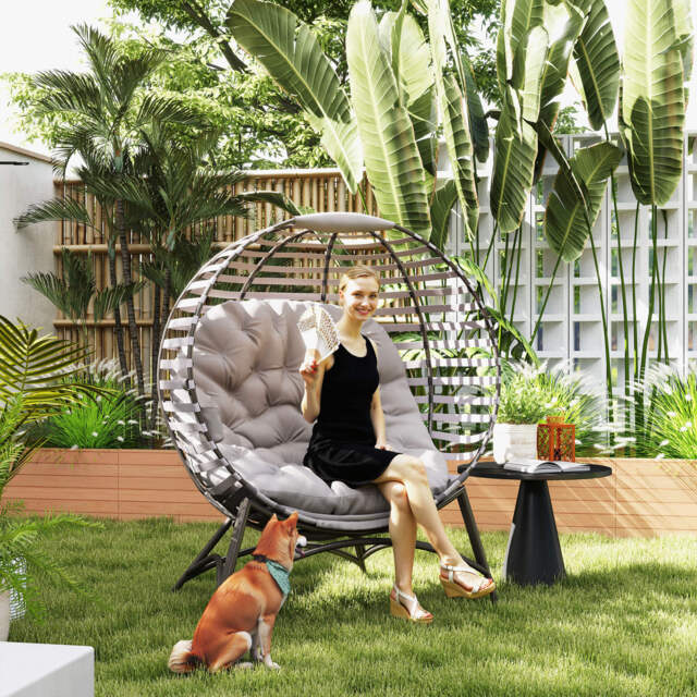 Outsunny Egg Chair w/ Cushion Steel Frame and Side Pocket, Light Grey Grey Light Grey