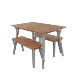 Premium Corona 140cm Rectangular Dining Set with Table and 2 Benches - Grey or White Waxed Pine Grey Grey One Size 1
