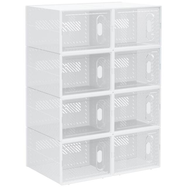HOMCOM 8PCS Clear Shoe Box, Plastic Stackable Shoe Storage Box for UKEU Size up to 8.543 with Magnetic Door for WomenMen, 25 x 35 x 19cm Clear