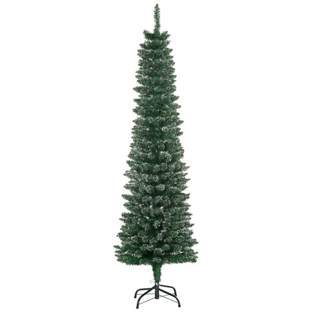 HOMCOM 5.5FT Artificial Snow Dipped Christmas Tree mas Pencil Tree Holiday Home Indoor Decoration with Foldable Black Stand, Green