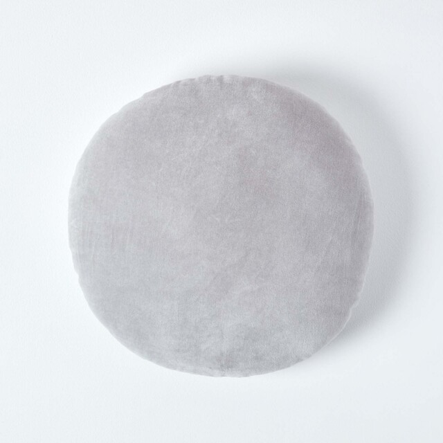 Homescapes Light Grey Velvet Cushion - 40 cm Round Grey Light grey 1