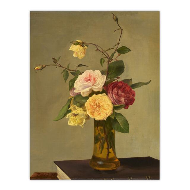 Still Life Bouquet Roses in a Vase Latour Huge Wall Art Print 18X24 In
