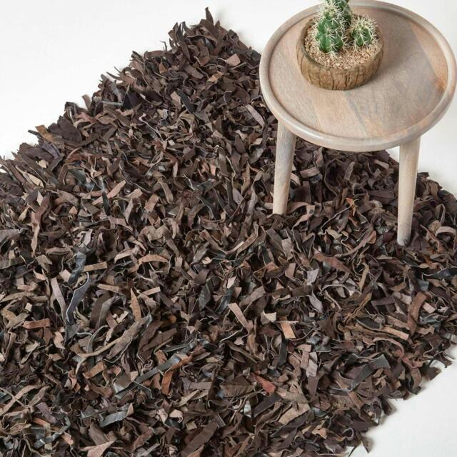 Homescapes Dallas Leather Shaggy Rug Chocolate - 150 x 240 cm Brown Chocolate