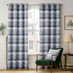 Homescapes Cotton Morocco Striped Monochrome Curtain Pair - 167 x 228 cm