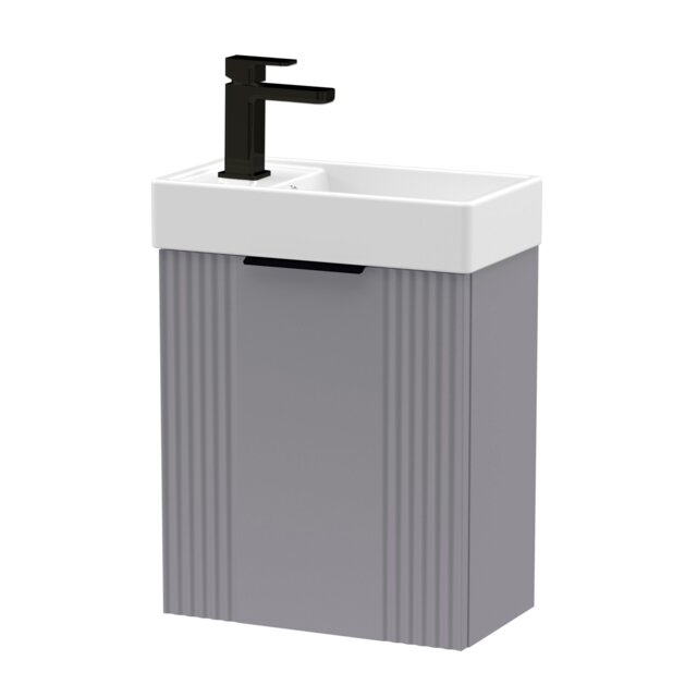 Balterley Wall Hung Cloakroom Vanity Basin Unit with Handle Compact Bathroom Storage Grey Satin Grey 438 x 400 x 222mm 1
