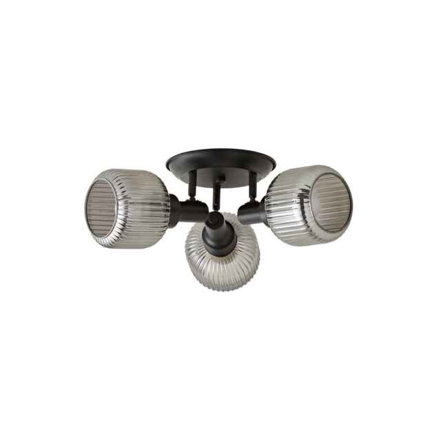 ValueLights Calpe 3 Way Black Ceiling Light Ribbed Smoked Shades