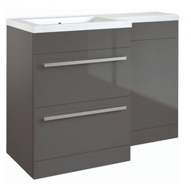 Bathroom Left Handed 2 Drawer Combination Unit with L Shape Basin 1100mm Wide - Storm Grey Gloss - Brassware Not Included Grey Grey 1
