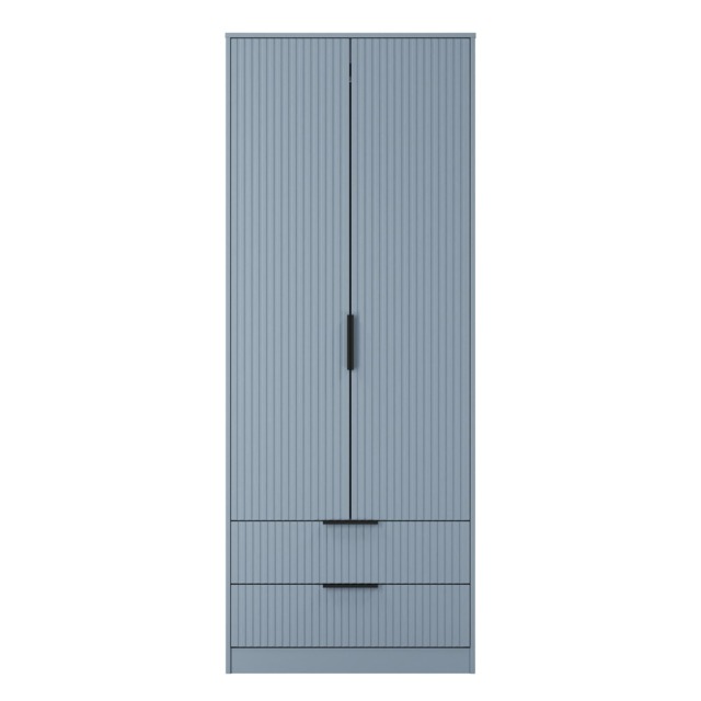 Menai Tall 2 Drawer Double Wardrobe in Denim Blue (Ready Assembled) Blue Denim Blue