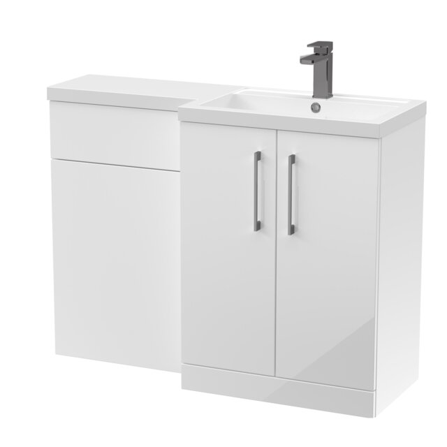 Balterley Right-Hand Bathroom Vanity and WC Unit Combination with Basin, with Handles White Gloss White