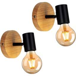Pack of 2 Indoor Wall Lights Black Wood Retro Lamp E27