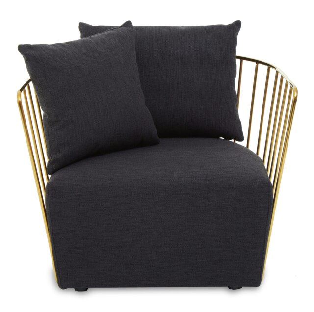 Orsina Black Fabric Chair, Gold Finish Steel Frame Accent Chair, Lounge Chair with 2 Cushions, Armchair for Home