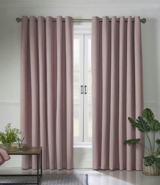 Linen Look Blackout Ring Top Eyelet Curtains - 110cm x 229cm - Blush