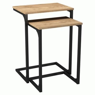 2 pc C-Shaped Nesting Side Tables Brown Unit Colour: Oak