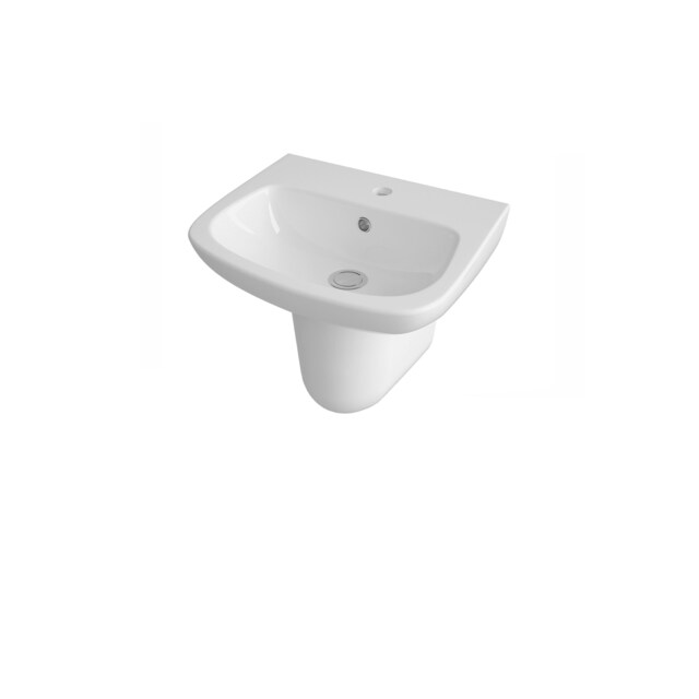 Balterley 1 Tap Hole Ceramic Basin & Semi Pedestal, Soft Square Wall Hung Bathroom Sink White White