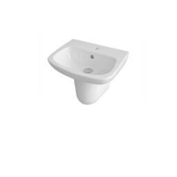 Balterley 1 Tap Hole Ceramic Basin & Semi Pedestal, Soft Square Wall Hung Bathroom Sink White White