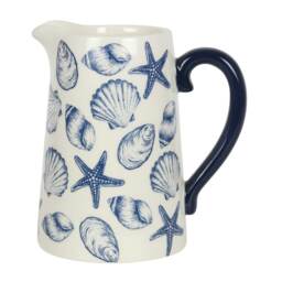 Something Different Coastal Charm Seashells Ceramic Flower Jug - White/Blue - 18cm x 12cm x 17cm