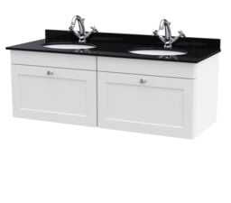 Balterley Swynnerton Traditional 2 Drawer Wall Hung Vanity Unit with Double Marble Basin, Satin White, 1200mm