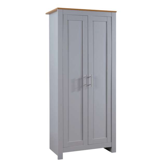 Wardrobe 2 Door Bedroom Furniture Clothing Storage Oak Top Wooden Unit Grey