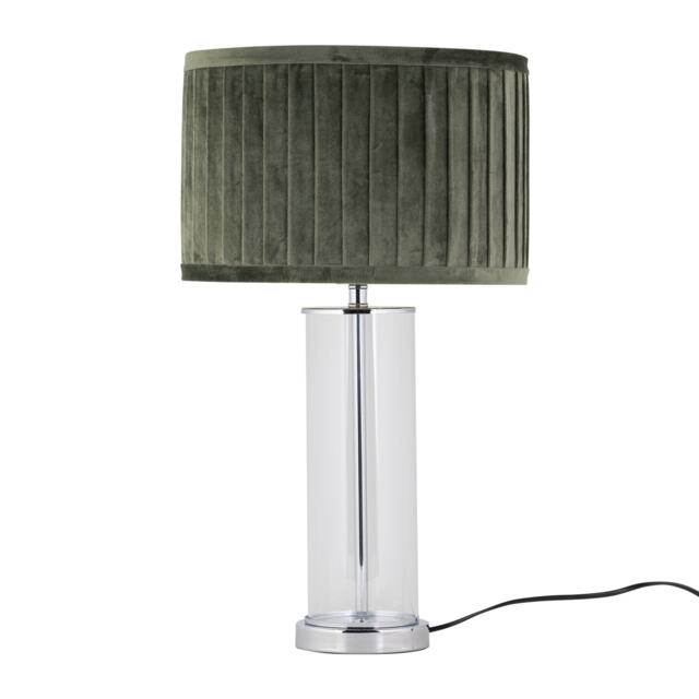 Aura - Chrome Table Lamp with Green Pleated Velvet Shade Chrome Polished chrome plate with clear glass detail and green pleated velvet 1