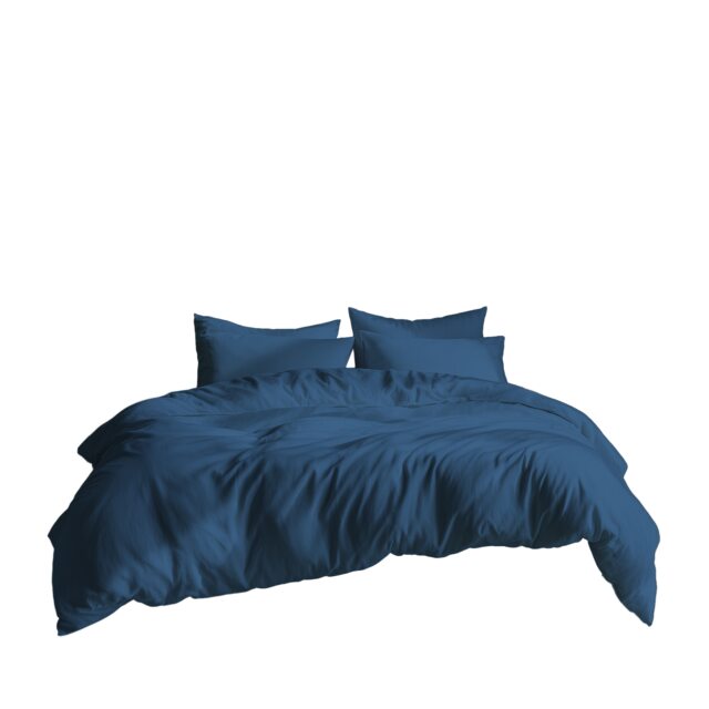 Plain Dyed Easy Care Polycotton Duvet Cover And Pillowcases Set Bed Linen Blue Mid Blue Double