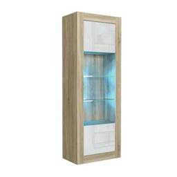 Tall Cabinet 170cm White Gloss Doors Oak Matt Body Free LED Light Multi Oak