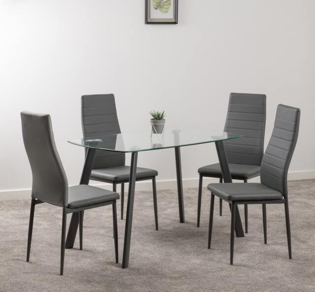 Abbey Dining Set - Clear Glass/Grey/Grey Faux Leather Grey 5