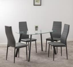 Abbey Dining Set - Clear Glass/Grey/Grey Faux Leather Grey 5