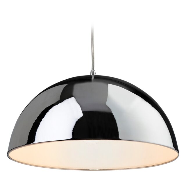 Bistro 1 Light Dome Ceiling Pendant Chrome, White Inside, E27