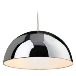 Bistro 1 Light Dome Ceiling Pendant Chrome, White Inside, E27