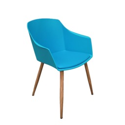 Single Eden Modern Dining Chair, Faux Leather Padded Cushion & Solid Wooden Legs Blue