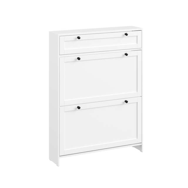 SoBuy Slim Shoe Cabinet with 2 Flip Doors & 1 Drawer, White, 31.4x7.4x42.1 in, 18.8 kg - FSR207-W